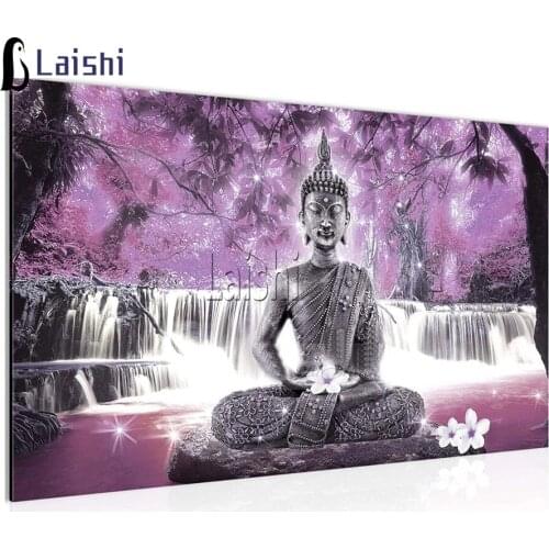 Diamond Embroidery Purple landscape, lotus buddha Full Square Round Rhinestone Mosaic Painting Cross Stitch Flowers Diamond Kit