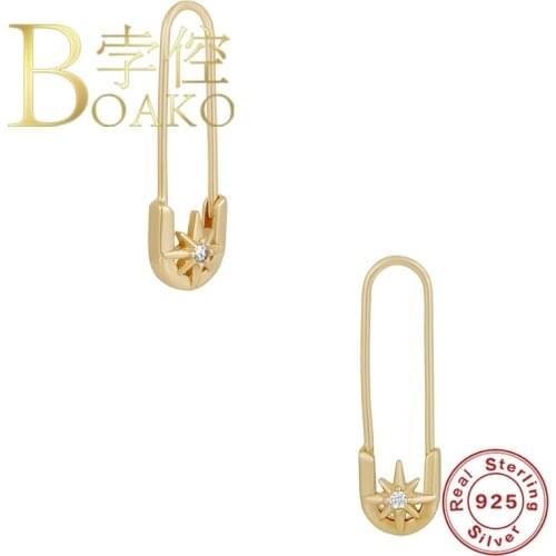 BOAKO Personality Pin Earrings For Women 925 Silver Earrings Fashionable Drop Earring Jewelry Zircon Pendientes Brincos Aretes