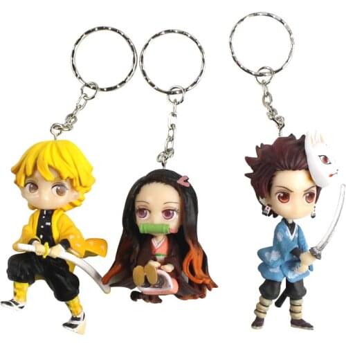 3pcs/set 4.5-7cm Demon Slayer Kimetsu no Yaiba Keychain PVC Cartoon Figure Character Pendants