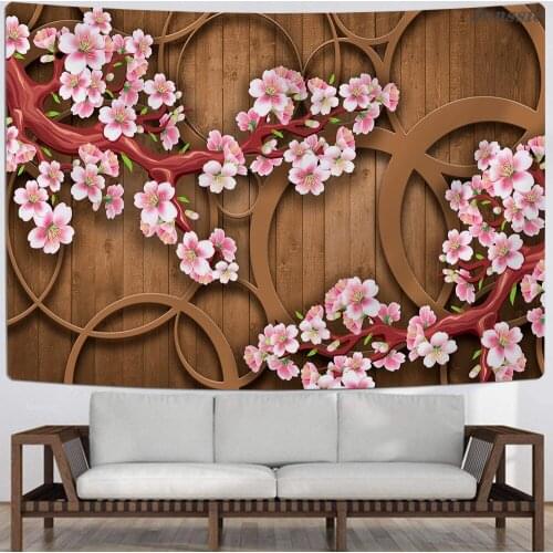 Wooden Door Flower Wall Printed Large Wall Tapestry Scenery Wall Hanging Beautiful Natural Flower Wall Tapestries Wall Art Decor