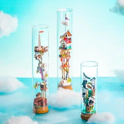 DIY Wooden Doll House Miniature Furniture Kit Drift Bottle Glass Cabin Dollhouses Assemble Toy Children Birthday Gift Casa