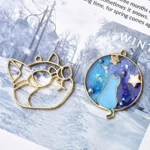 DIY 6pcs/set Crystal Epoxy UV Glue Cute Cat Petal Starry Sky Hollow Metal Frame Decoration