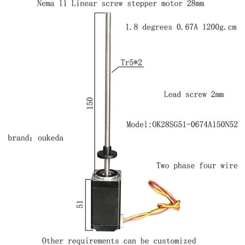 Screw length 150 28 linear screw stepper motor 28 small compact screw motor T5×2 screw motor