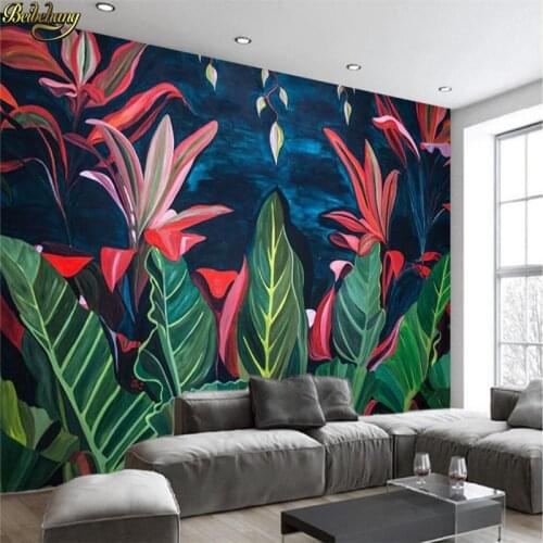 Beibehang European - style retro tropical rain forest banana leaf TV background wall custom wallpaper large mural wall stickers