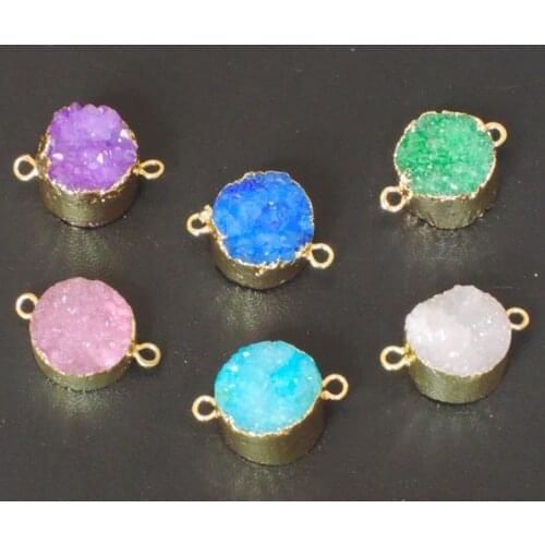 Mixed Colors Crystal Druzy Round Connectors Of Gold Cladding Approx 15 mm
