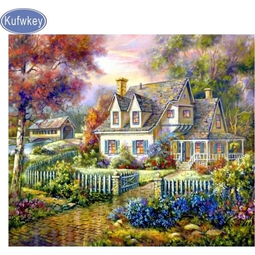 Villa Diamond Painting Full Square /round 5D DIY Diamond Embroidery village Landscape Mosaic Picture Of Rhinestones Needlework
