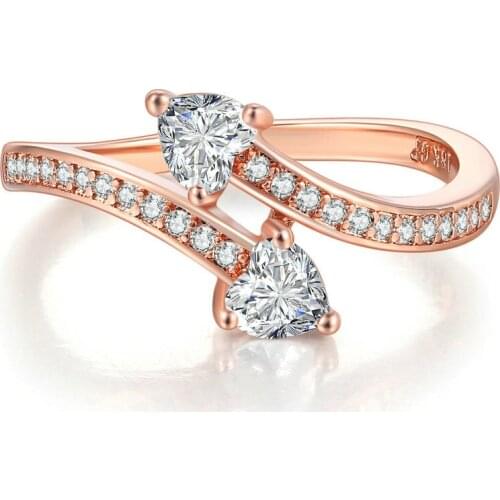 TRACYSWING Ring For Women New Design Two Love Heart AAA+ Cubic Zirconia Rose Gold Color Special Gift Fashion Jewelry TWR834