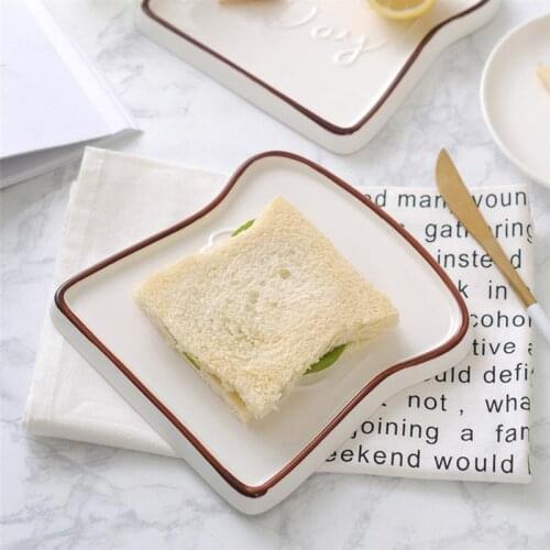 Creative Ceramic Toast Shaped Dinner Plate Porcelain Bread Salad Dessert Plate Morning Dish for Kitchen Restaurant (Coffee)