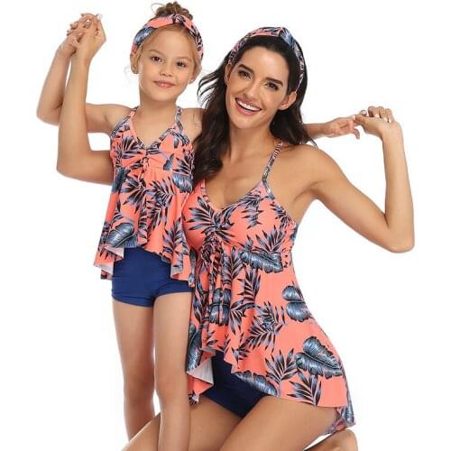 Leaf Print Swimsuit Family Look Matching Outfits Mother Daughter Swimwear Mommy And Me Bikini Father Son Swimming Shorts Clothes