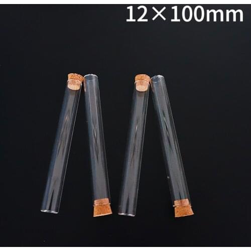 50pcs/lot Lab 12x100mm Lab Transparent Flat Bottom Glass Test Tubes With Cork Wooden Stoppers for Laboratory Container