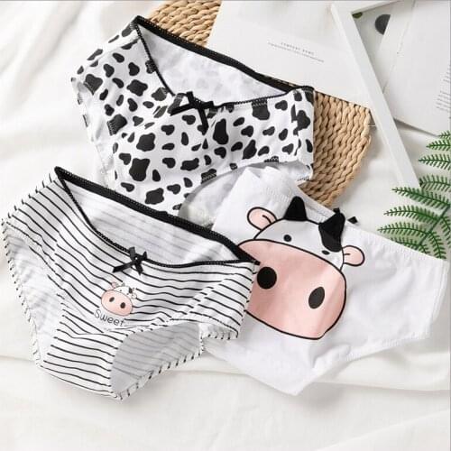 Hot Girls Briefs Cute Cartoon Cow Underwear Women Panties Comfortable Soft Cotton100% Lingerie Size S-L Low Mid-Rise Underpants