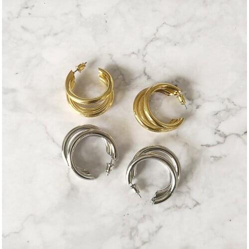 Minimalist Gold Color Multilayer C Shape Earrings for Women Mujer Metal Alloy Circle Open Hoop Earrings Statement Party Jewelry