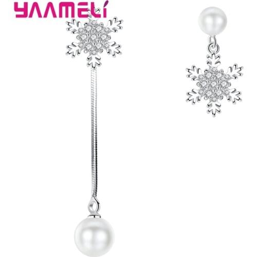 Fashion New Cubic Zirconia Earrings 925 Sterling Silver Personality Simple Tide Snowflake Tassel Anti-allergy Ear Line Earrings