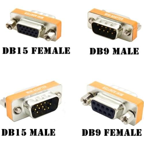 Monitor Gender (DB15/DB9) / HD 15 / DB 9 / VGA(D-SUB, RGB), Mini Cable Gender Changer Coupler Connector