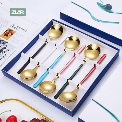 6Pcs/set Spoons Set Tableware Stainless Steel Cutlery Set Dinnerware Silverware Set Gold Spoon Sets Kitchen Gadget Sets