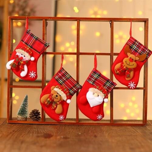 Christmas Decoration Santa Bib Socks Ornaments Pendant Small Boots Children New Year Candy Bag Gift Fireplace Tree Jewelry