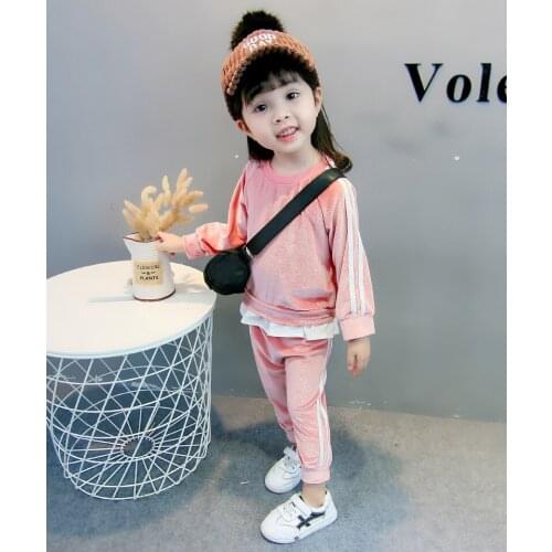 Baby Girl Clothing velvet set autumn 2018 new kids Girl sports Clothes suit 1-6Y children active hoodies Suits striped set