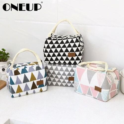 ONEUP Lunch Bag Canvas Insulated Waterproof Box Bento Pouch Lunch Container Food Storage Bag Folding Tote For Picnic Travel