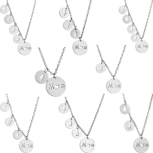 Stainless Steel Mom Daughter Son Kids Circle Pendant Necklace Family Love Mommy Mum Mothers Day Birthday Party Xmas Gifts Charm