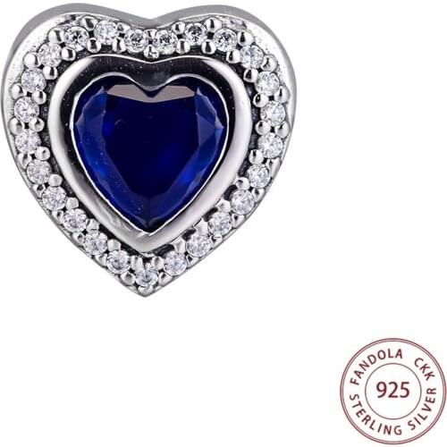 Fits Pandora Bracelet 925 Sterling Silver Charms Clear CZ & Blue Crystal Sparkling Love Charm Beads for Jewelry Making