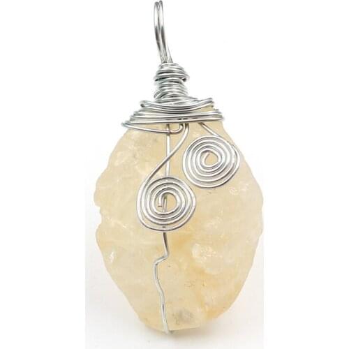 Natural Citrines Crystal Irregular Shape and Size Pendant Silver Plated Wire Wrap Jewelry