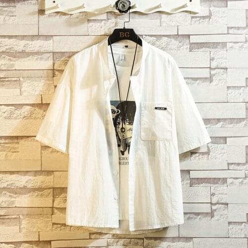 Plus Size 5XL-M Summer 100% Cotton Short Sleeve Casual Shirts For Men Clothing 2021 Simple Front Pocket Loose Chemise Homme Sale