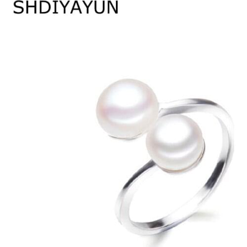 SHDIYAYUN Pearl Ring Double Interlaced Rings Freshwater Pearl Wedding Ring Classical 925 Sterling Silver Jewelry For Women Gift