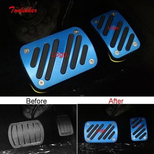 Tonlinker Interior Car Accelerator/Brake Pedal Cover sticker For Peugeot 2008 2020 Car styling 2 PCS Aluminum Cover Stickers