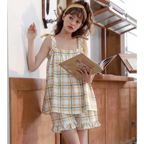 Round Neck Print Cartoon Top And Front Shorts Pajama Set New Woman Short Sleeve Cute Casual Slings Summer Sleepwear