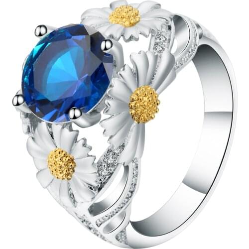 UFOORO Romantic Flower Rings Silver Color Female Womens Custom Jewelry Beautiful Wedding Bands Jewelry Rings