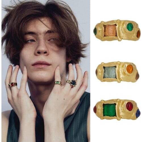 Vintage Colorful band Gemstone ring for women hammered irregular stackable ring trendy women jewelry wholesale cheap