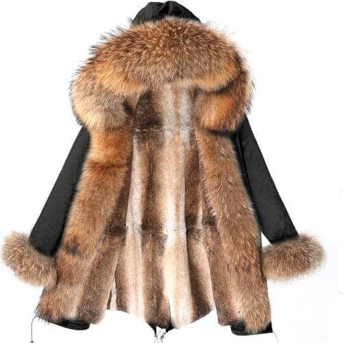 2020 New Waterproof Winter Coat Real Rabbit Fur Lined Women Parka Long Plus Size Jacket Fashion Female Outerwear Streetwear
