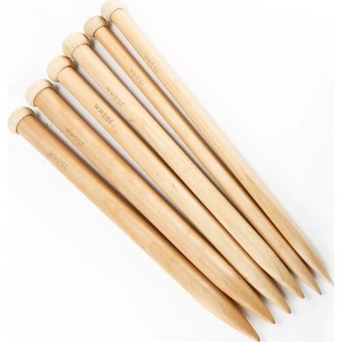2 pcs Set Super Thick Big Bamboo Knitting Needles Crochet Hooks Sweater Blanket Weaving Wooden Neelde Hook