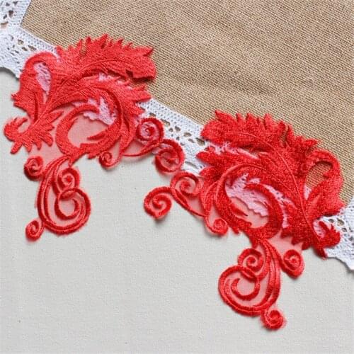 4Pcs 19X16cm Red Free Shipping Floral Motif Venise Venice Soft Net Lace Trim Applique BD0362