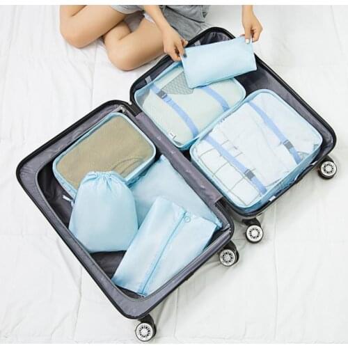 7PCS/Set Portable Luggage Packing Organizer Bags Clothes Storage Waterproof Bags Mesh Bag Pouch Packing Cube Travel Accessories