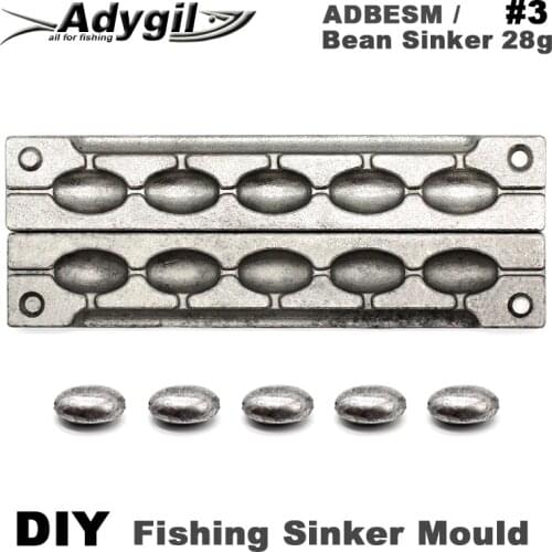 Adygil DIY Fishing Bean Sinker Mould ADBESM/#3 Bean Sinker 28g 5 Cavities