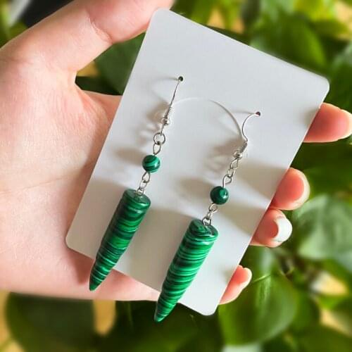 POMLEE Bohemian Bullet-shaped Natural Stone Earrings for Women Malachite Opal Turquoise Pendulum Pendant Earring Fashion Jewelry