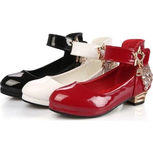 Low Heel Sequins Bow tie Kids Girl shoes Princess Party Leather Shoes Flower Girl Rhinestones Shoes Kids Bowtie Dress Shoes 109