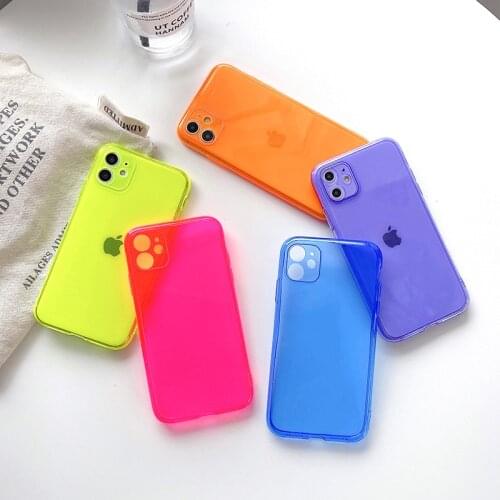 Fluorescent Color Shockproof Phone Case For iPhone 11 Pro Max XR X XS Max 7 8 Plus 6 6S SE 2020 Case Soft TPU Clear Phone Cover