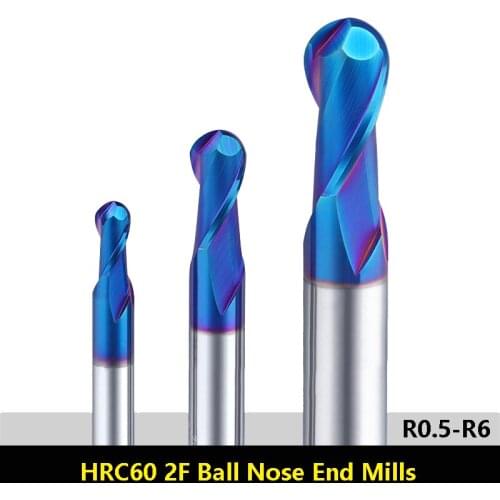 BEYOND HRC60 Blue Nano Ball Nose End Mills R1.0 R0.75 Tungsten Steel CNC Center Cutting Milling Cutter Solid Carbide Endmill