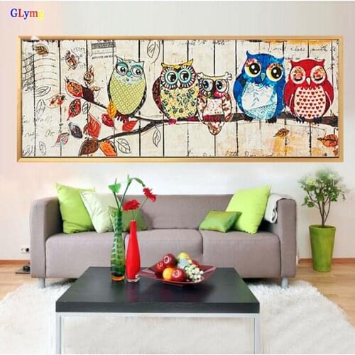 GLymg Diamond Embroidery Owl Family Children Bedroom Animal Painting Diamond Painting Cross Stitch Full Round Drill Home Decor