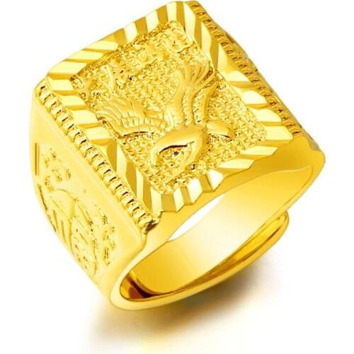 DIWENFU Not Fade Forever 24K Yellow Gold Ring for Men Women Fine Anillos Mujer Anillos Wedding Bijoux Femme Gold Rings Jewelry