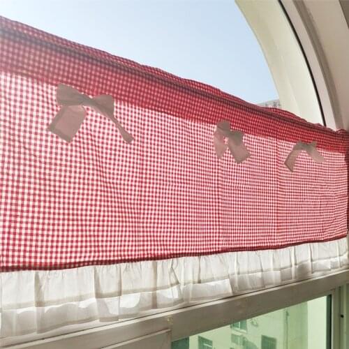 Korean style small curtain double-layer lace short curtain lattice cabinet curtain coffee curtain Half curtain door curtain