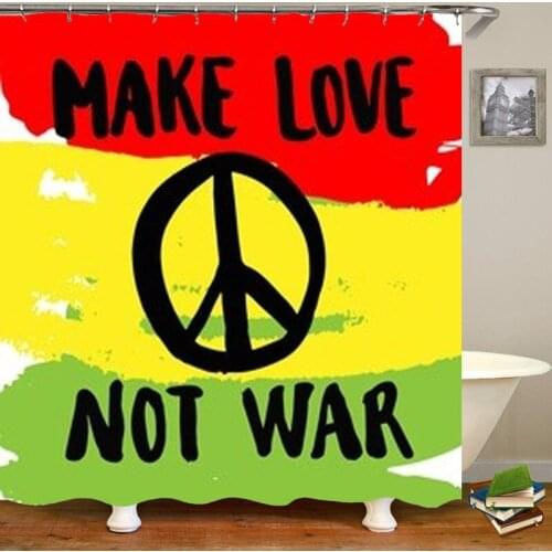 Cool Reggae Rasta Make Love Not War Shower Curtain Hippie Jamaica Flag Bahroom Curtains Bathroom Accessories Home Decor Gifts