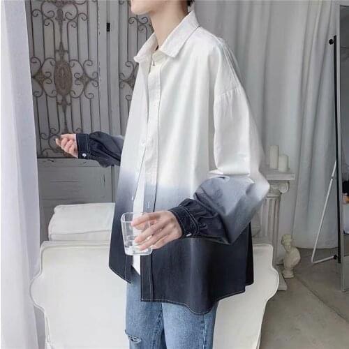 Gradual Color Shirt Jacket Male Spring Korean Fashion Long-Sleeved Handsome Shirt Harajuku Style Jacket