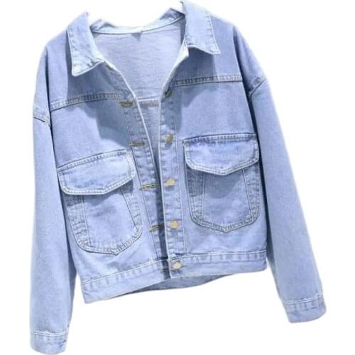 Hot Womens Denim Jacket Spring Autumn New 2021 Student Coats Single-Breasted Long Sleeves Thin Top Ladies Denim Work Outerwear