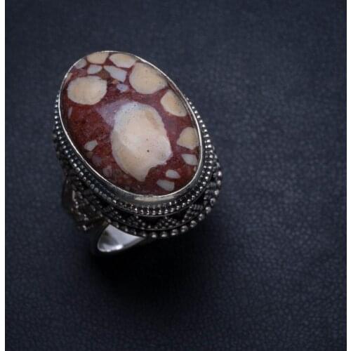 Natural Brecciated Mookite Antique Design Handmade Mexican 925 Sterling Silver Ring, size 8 T5606