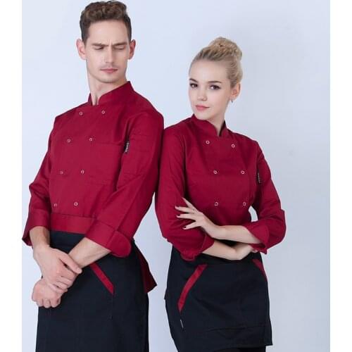 The new chef clothing long - sleeved autumn and winter hotel restaurant kitchen cake bakery kitchen kitchen uniforms