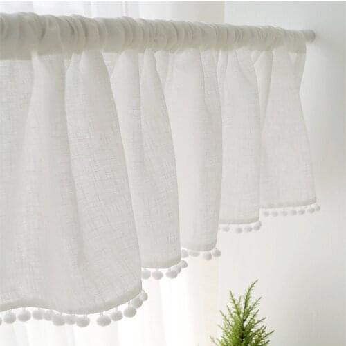 Solid White Rural Half Curtains Lace Cotton Linen Fabric Tube Tulle Short Curtains For Coffee Bar Kitchen Home Decor Customized