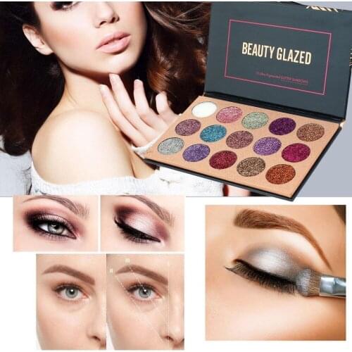 BEAUTY POPFEEL Portable Eyeshadow Palette 15 Ultra Pigmented Glitter Shadows Pressed Glitter Make Up Flash Long Lasting